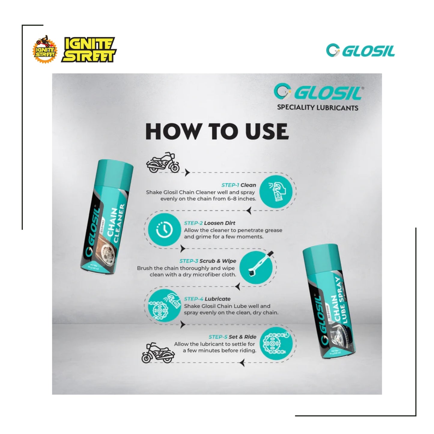 Glosil Chain Lube 150 ml and Chain Cleaner 140 ml for All Bikes