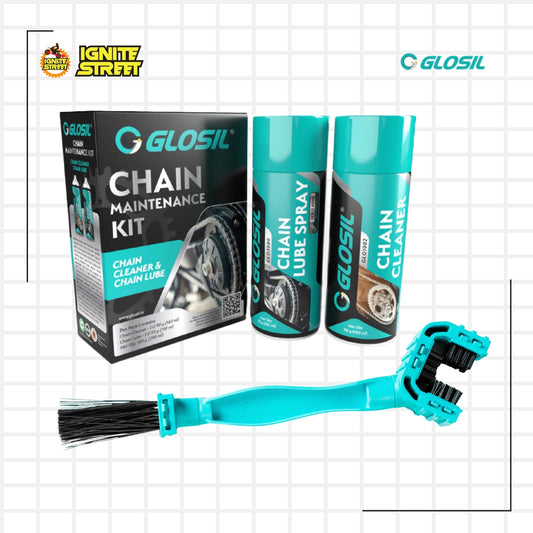 Glosil Complete Motorcycle Chain Care Kit – Cleaner, Lube & Brush