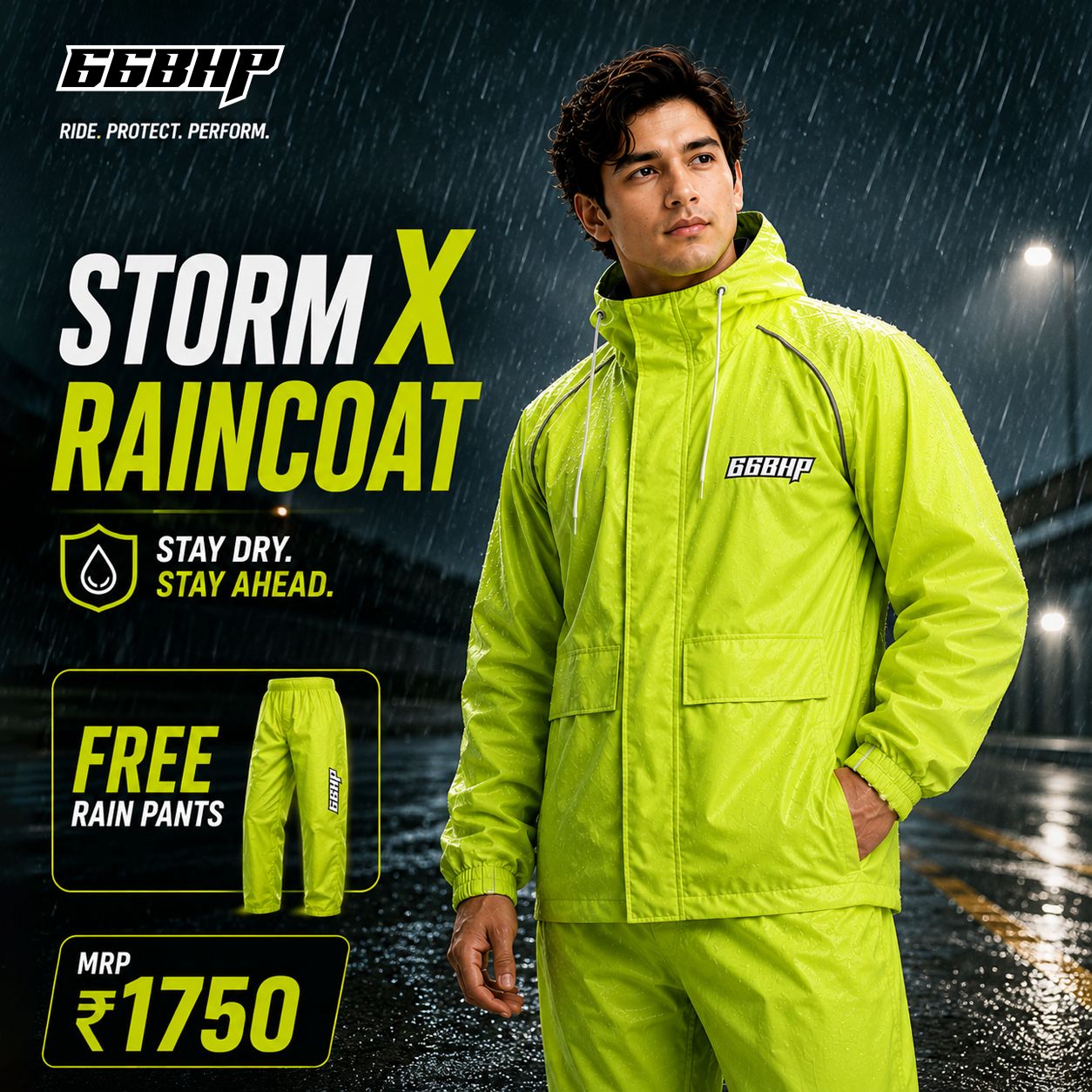 66BHP STROM X RAINCOAT with Free Riding Pant